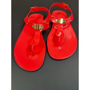 Michael Kors orange Jelly T-Strap Thong Sandals Gold Logo Women's Size 8